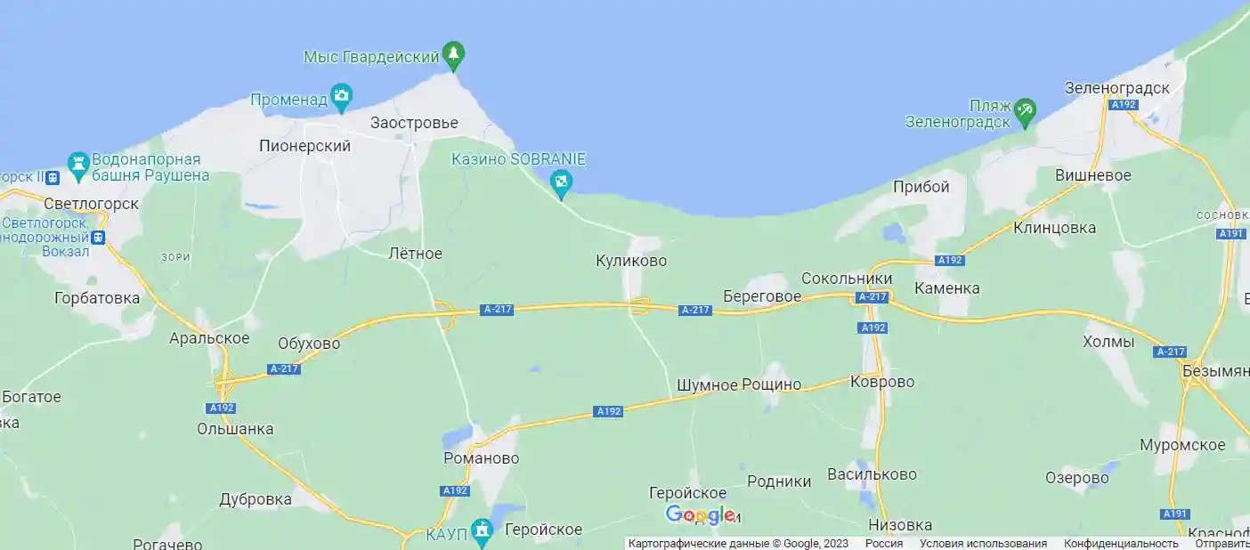 локация работ Пионерский, Светлогорск, Зеленоградск Калининградской области